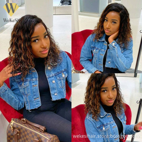 13x4 Honey Blonde Ombre Mixed Color Highlight 150% T Lace Front Human Hair BOB Wigs Remy Brazilian Virgin Human Hair Wigs T4/27